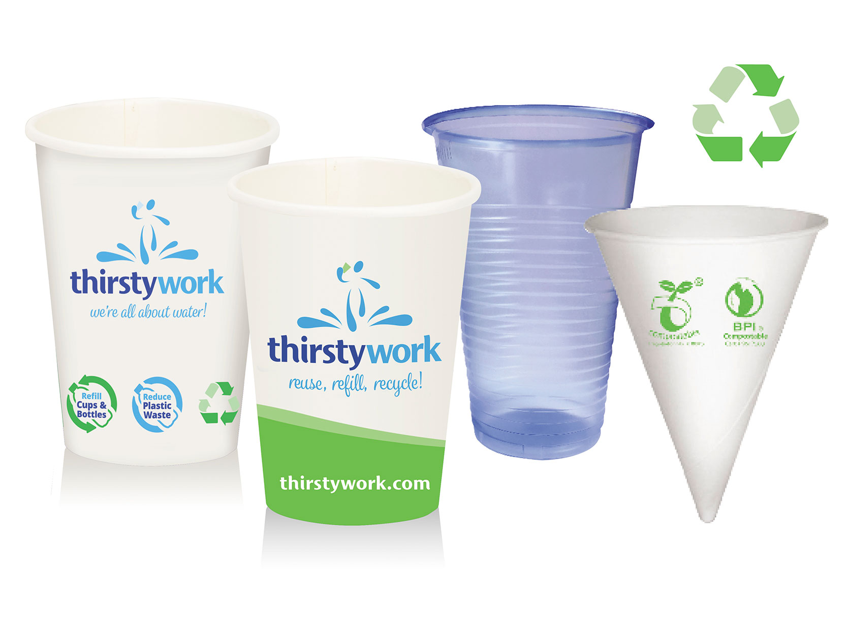 Cold water drinking cups for event use on-set and on-site