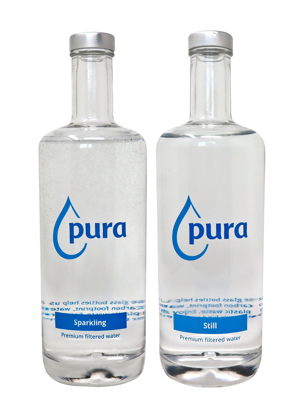 PuraServe Refillable Glass Water Bottles Silver Caps